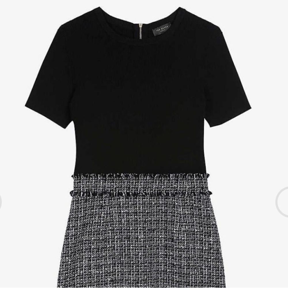 Ted Baker Black and Grey Tweed Mini Dress
